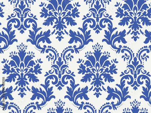 floral seamless pattern design on luminous blue color, vintage texture textile on new color 