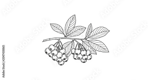 Quadro em tela Blackthorn Berries and Leaves Illustration.