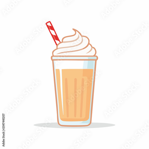 Flat design illustration of a milkshake with whipped cream and straw