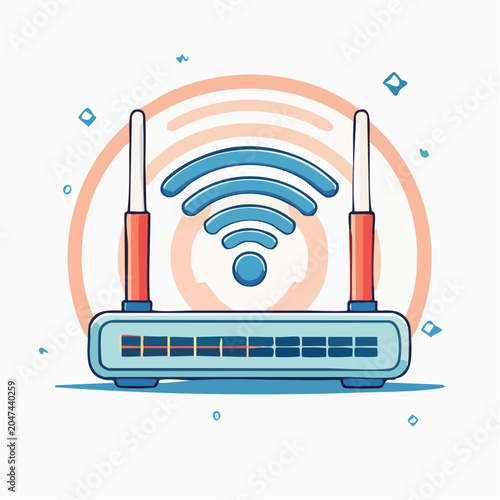 Flat design illustration of a wifi router with signal waves