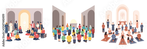 Foto Flat vector illustration of diverse believers gathering peacefully in a place of