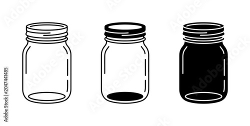 Photos Mason Jar Icons, Glass Container Vector Set, Canning Jar Graphics, Kitchen Stora