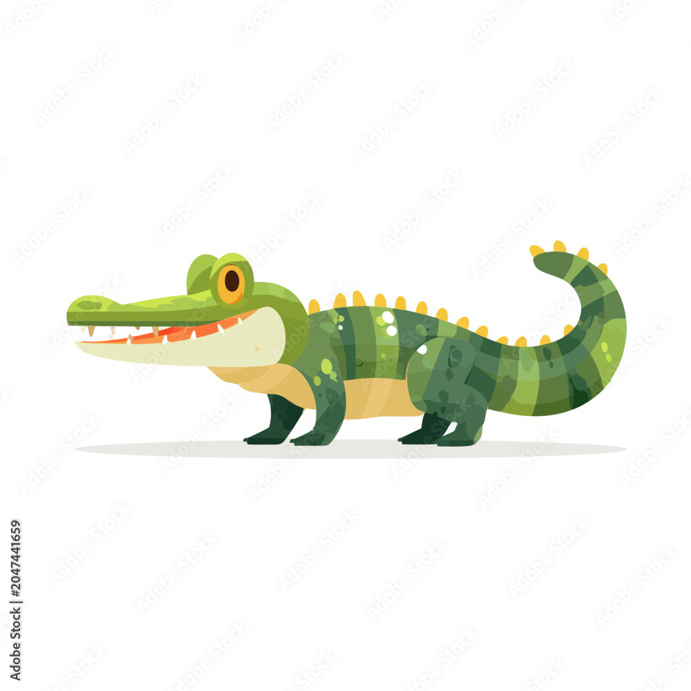 Obraz premium Cartoon Green Crocodile Character Isolated