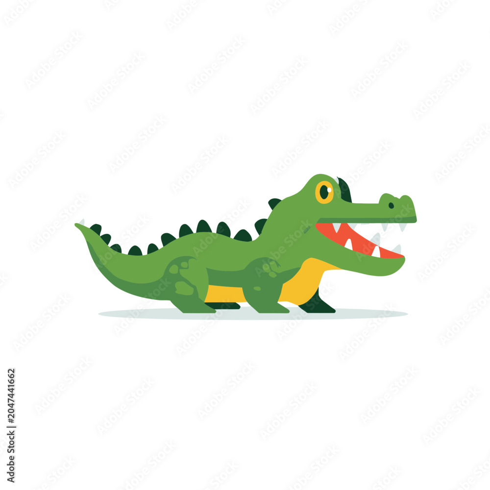 Fototapeta premium Cartoon Green Crocodile Isolated on White Background