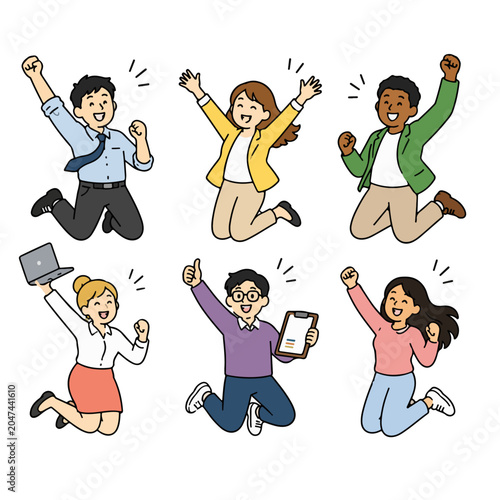 Diverse Joyful Business Professionals Jumping in Celebration of Success