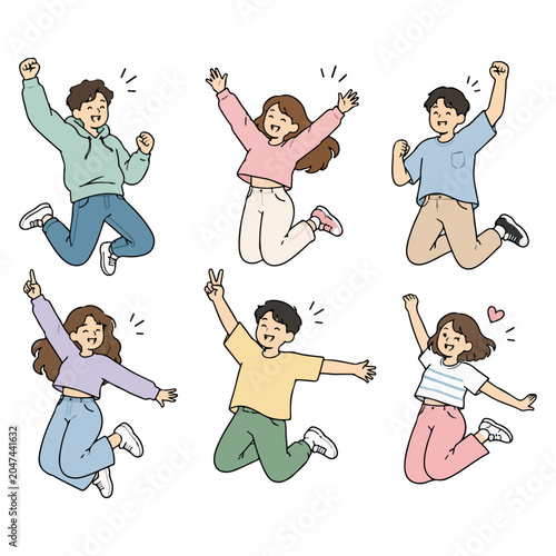 Happy Group of Diverse Young People Jumping for Joy Celebration