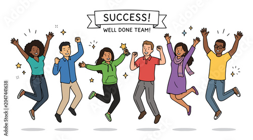 Happy Diverse Colleagues Celebrating Teamwork Success with Trophy