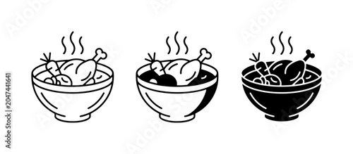 Canvas Print Hot Chicken Soup Icons, Comfort Food Vector Set, Delicious Meal Graphics