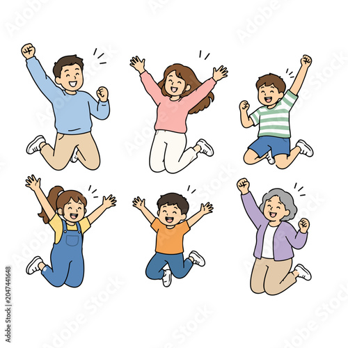 Happy Diverse Family and People Jumping in Celebration Illustration