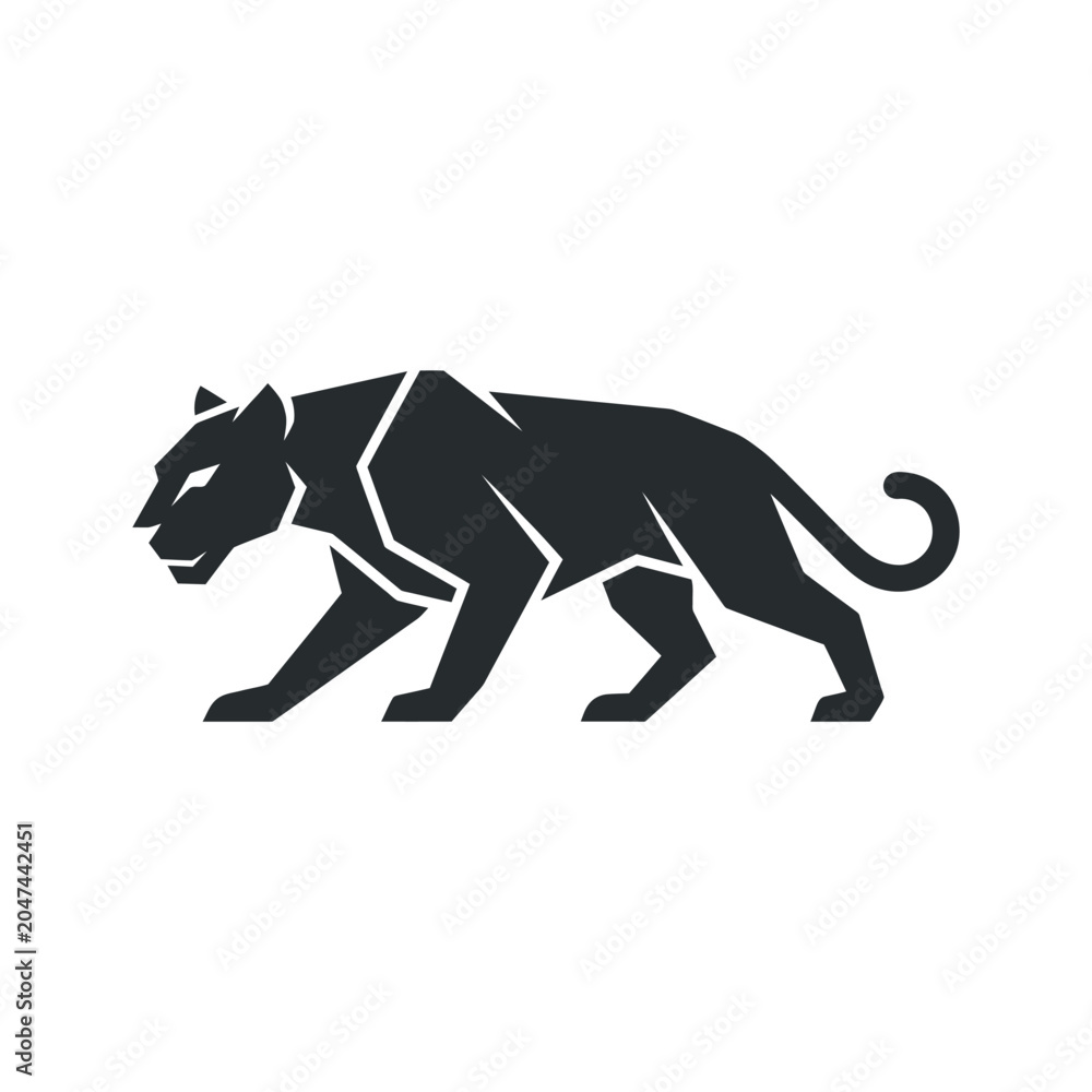 Fototapeta premium Stylized black panther silhouette logo on white background.