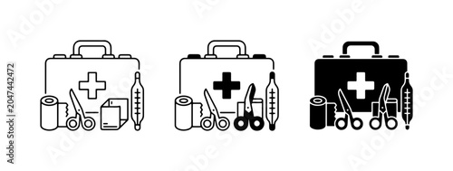 Konstfotografi First Aid Kit Icons, Medical Supplies, Emergency Care, Healthcare Symbols, Vecto