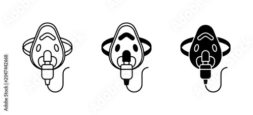 Fotografía Oxygen Mask Icons, Medical Breathing Apparatus, Respiration Therapy Symbols