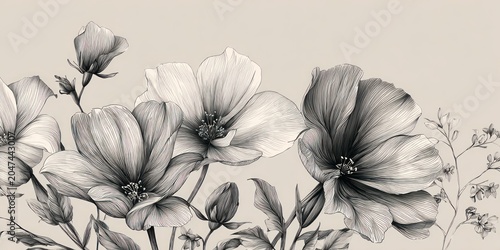 Elegant floral pencil sketch illustration featuring botanical elements for design usage