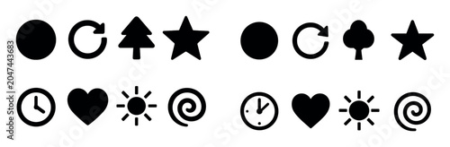 Basic icons with circle star clock heart outline