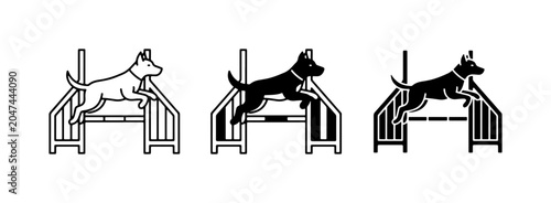 Foto Dog Agility Jump Icons, Canine Sports Training Set, Pet Obedience Competition Ve
