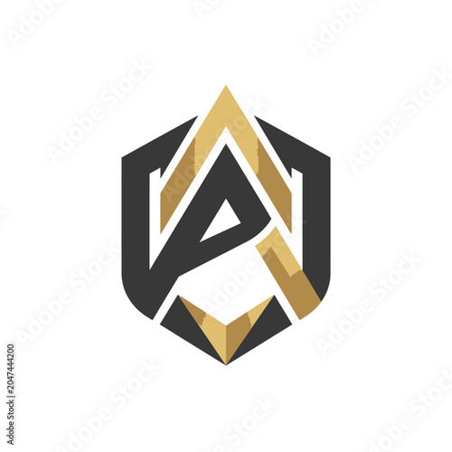 Geometric hexagon letter A monogram logo in gold.
