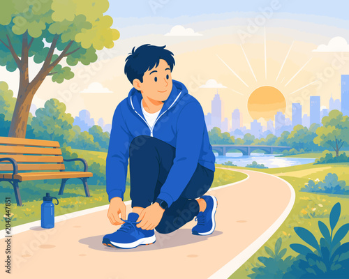 Ready jogg Morning run in the park