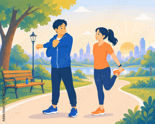 Morning stretch in the park