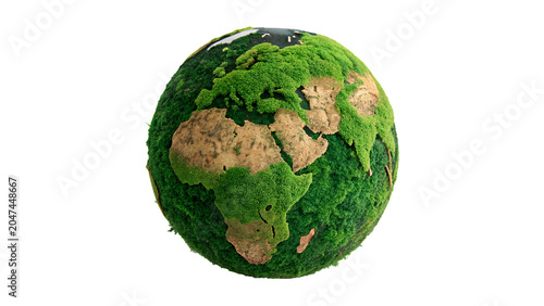 Green moss ball textured sphere botanical decoration natural environment concept on transparent background