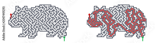 Wombat maze puzzle with solution depicted using clear outlines  