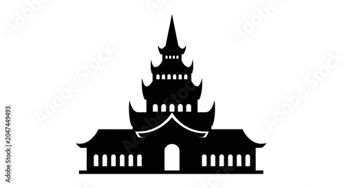 Foto Pagoda silhouette showcases traditional architectural design with multi-tiered roofs and ornate details
