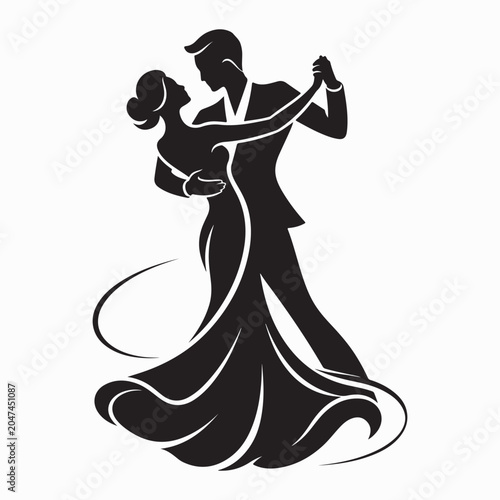 Romantic Dancing Couple Silhouette Vector on White Background