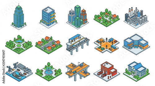 Isometric Cityscape and Building Blocks Collection
