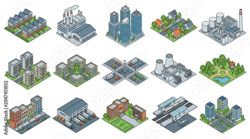 Isometric Pixel Art Cityscape and Building Collection