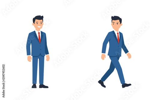 Obraz na plátně Businessman Standing and Walking in Blue Suit Character Set