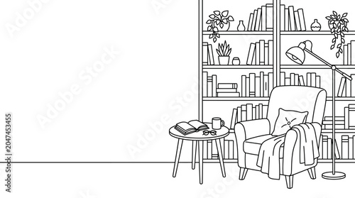 Tableau sur toile Illustration of a chair and table in a cozy cafe interior