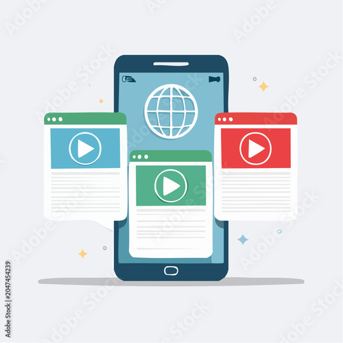Smartphone displaying multiple video content windows