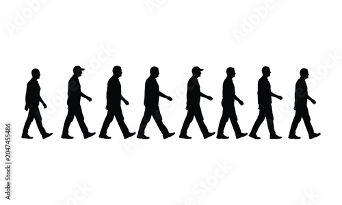 Valokuva Silhouette of a man walking in different positions a set of 8 black silhouettes