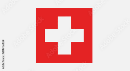 National flag of Switzerland with white cross on red square background