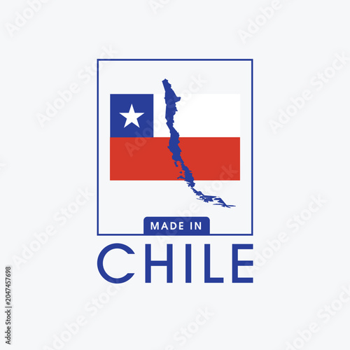 Made in Chile with a map label design for product packaging and an authentic product label.