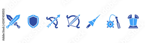 Bild auf Leinwand Medieval Weapons set featuring Sword, Shield, Bow, Crossbow, Lance, Mace, Armor for related visuals