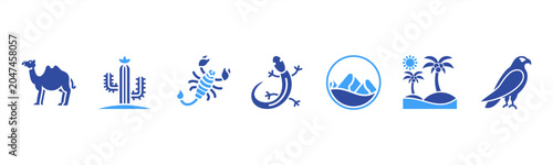 Cuadro en lienzo Desert Life set featuring Camel, Cactus, Scorpion, Lizard, Sand Dune, Oasis, Falcon for arid environment visuals