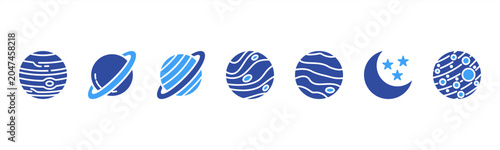 Vászonkép Outer Planets set featuring Jupiter, Saturn, Uranus, Neptune, Pluto, Moon, Mars for astronomy visuals