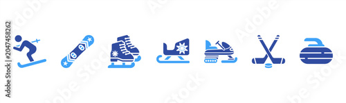 Canvas Print Winter Sports set featuring Ski, Snowboard, Ice Skate, Sled, Snowmobile, Ice Hockey Stick, Curling Stone for cold-weather sports