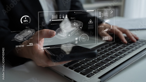 Fotografía Technical layout of electric vehicle showing battery system, power control, trac