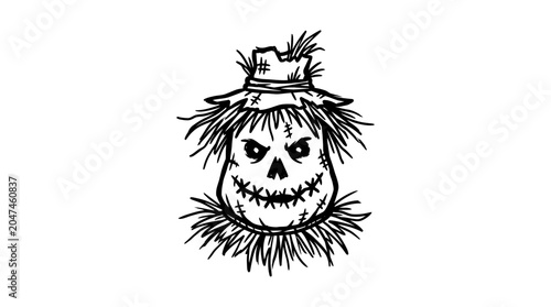 A spooky scarecrow head with hat.