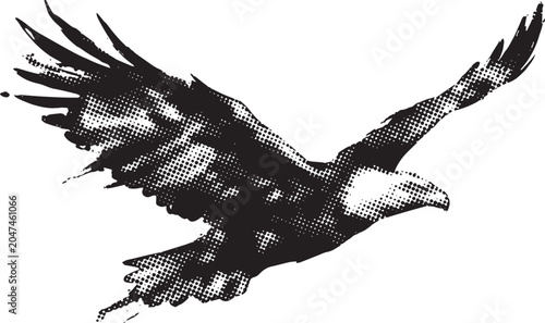 A Abstract Flying Eagle Silhouette in Halftone Dot Style 