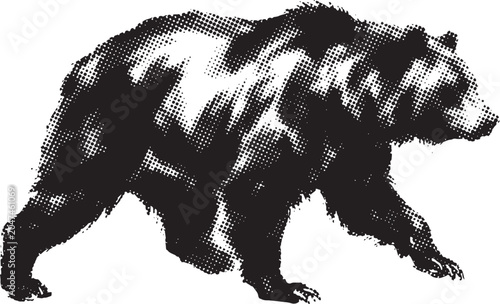 A Abstract Running Bear Silhouette in Halftone Dot Style 