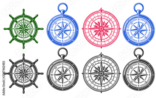 Canvas Print Minimal compass icon set collection with wind rose navigation symbols for travel