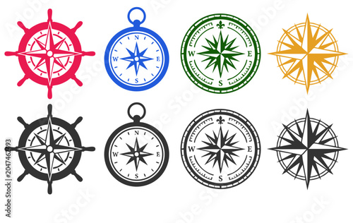 Photos Minimal compass icon set collection with wind rose navigation symbols for travel