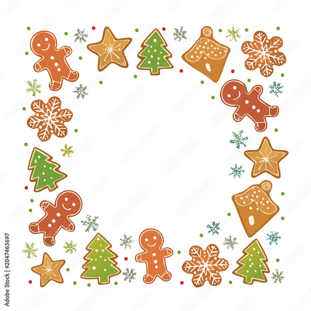 Fototapeta premium Christmas cookie border with gingerbread man, tree, and snowflake