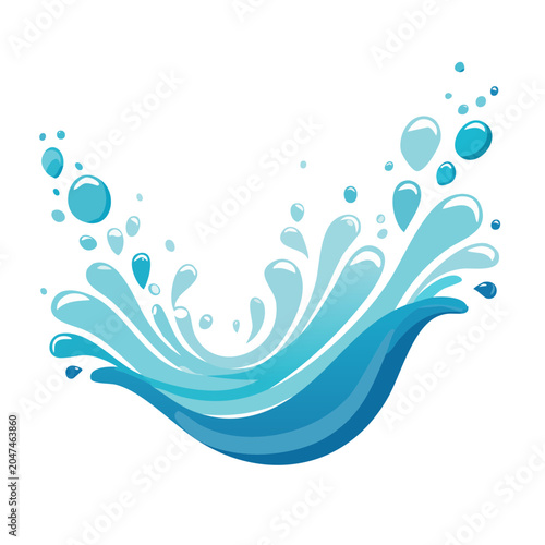 Dynamic blue water splash with droplets and bubbles