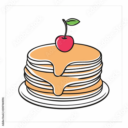 Stack of Pancakes with Syrup and Cherry