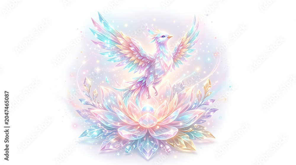 Obraz premium Radiant Spirit Majestic Phoenix Soaring from a Glowing Lotus, Symbolizing Transformation and Renewal
