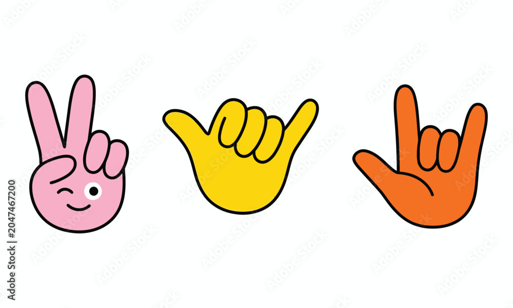 Fototapeta premium Colorful hand gestures peace shaka and rock on