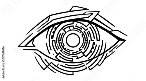 a black and white eye with a maze in the center.